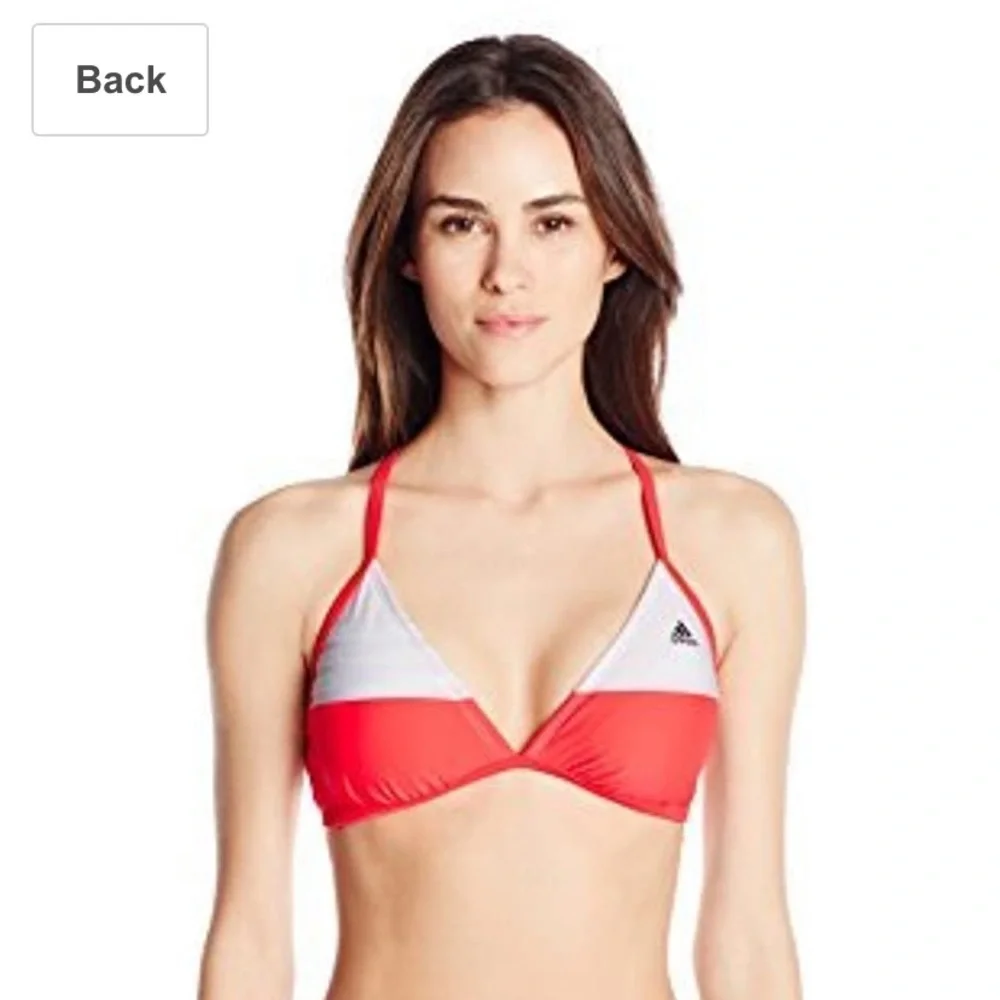 Adidas 3 Stripe Bikini Top Cross Back Neon Orange